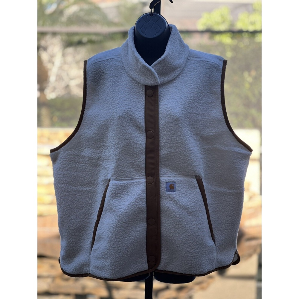 Carhartt Women's Relaxed Fit Sherpa Fleece Snap Vest Jacket, XXL, White